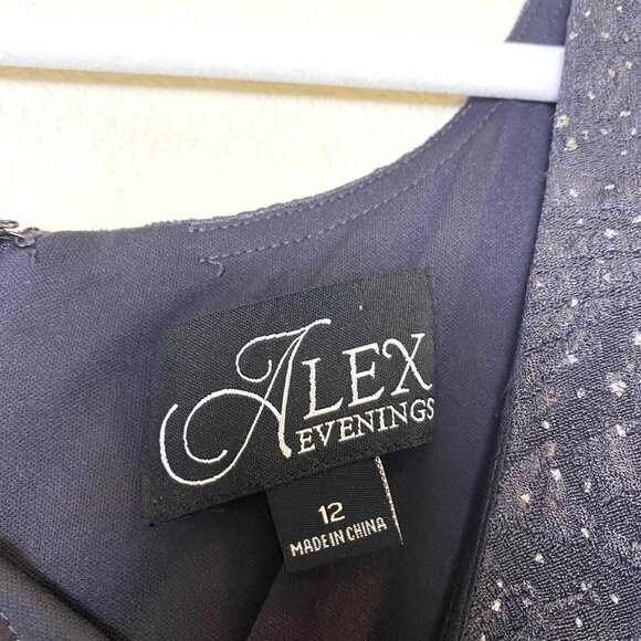 Alex Evenings Sparkling Glitter Gown Sleeevless Midi Sheath Dress Silver Grey - Picture 7 of 9